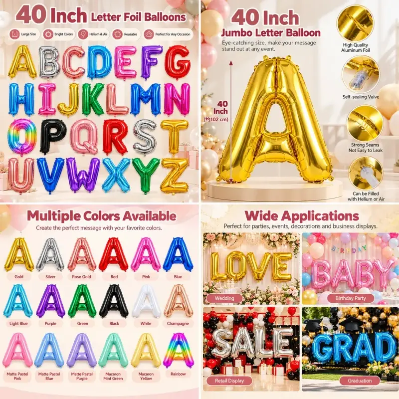 40 hüvelykes Letter Fólia léggömbök