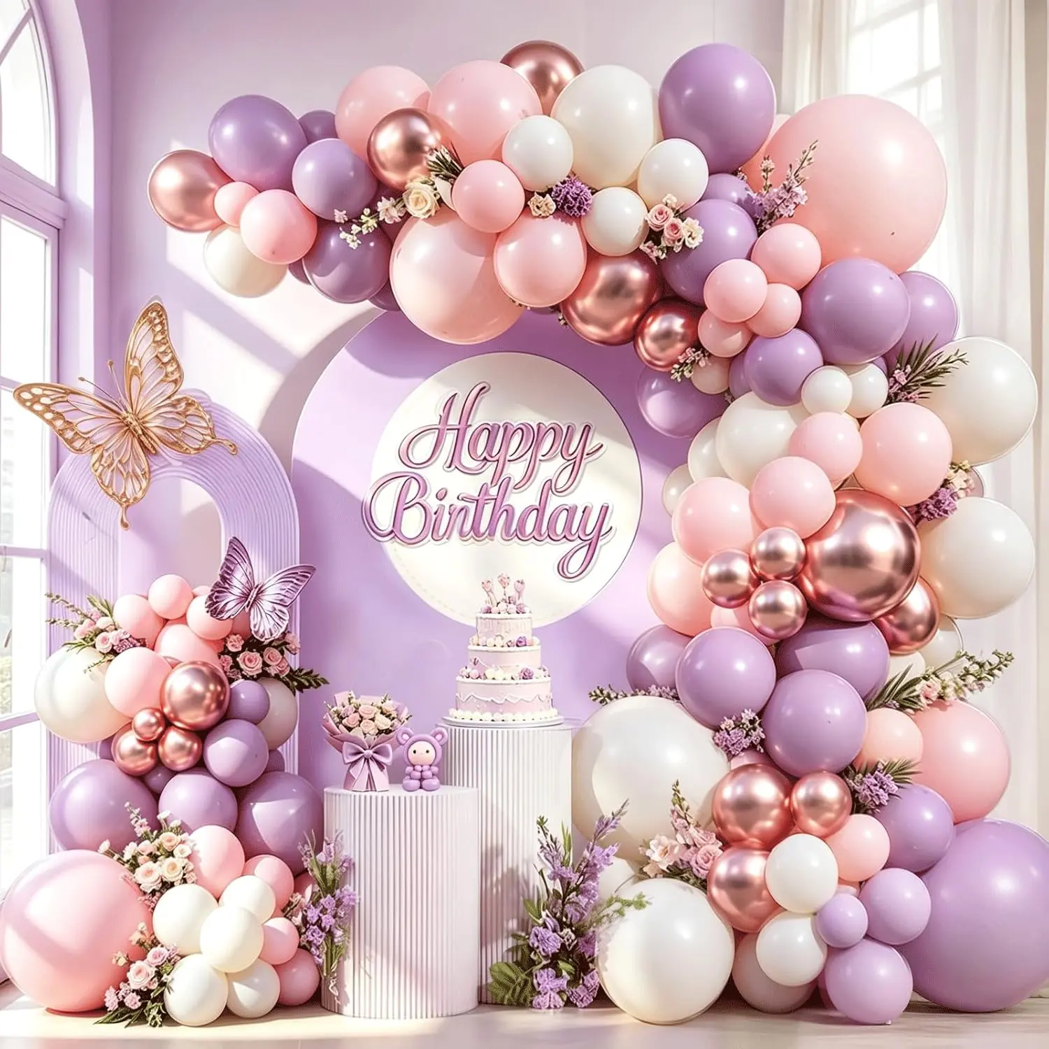 Pink Purple White Balloon Garland Arch Kit